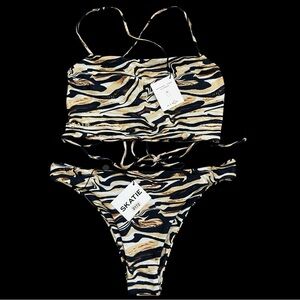Skatie Bikini Set L Dylan Bottom High Cut Bandeau Knot Top Animal Print